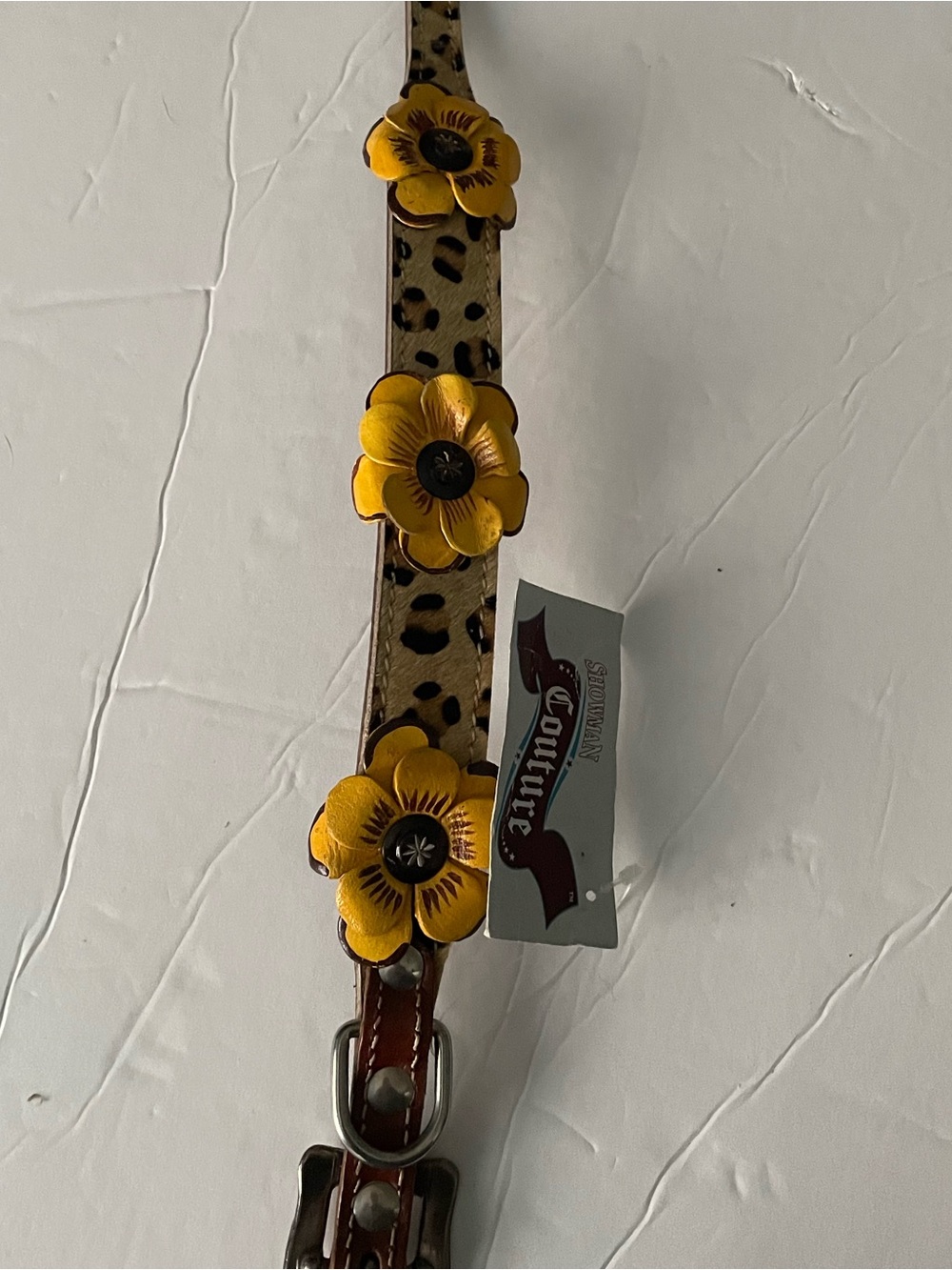 Leather leopard dog collar M 20”